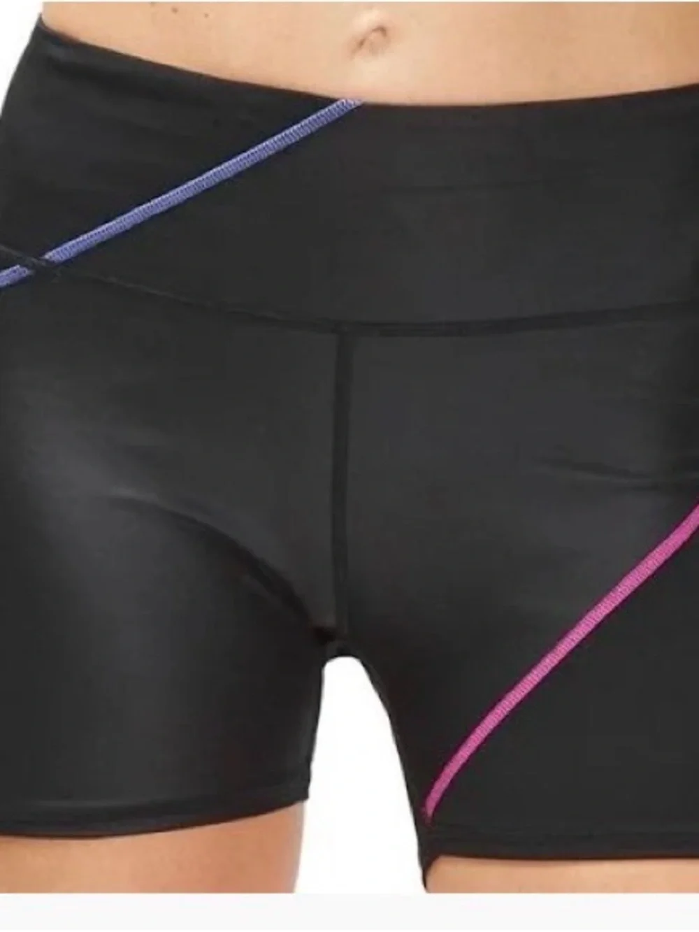 Black Bike Shorts with Pink and Purple Trim - Women